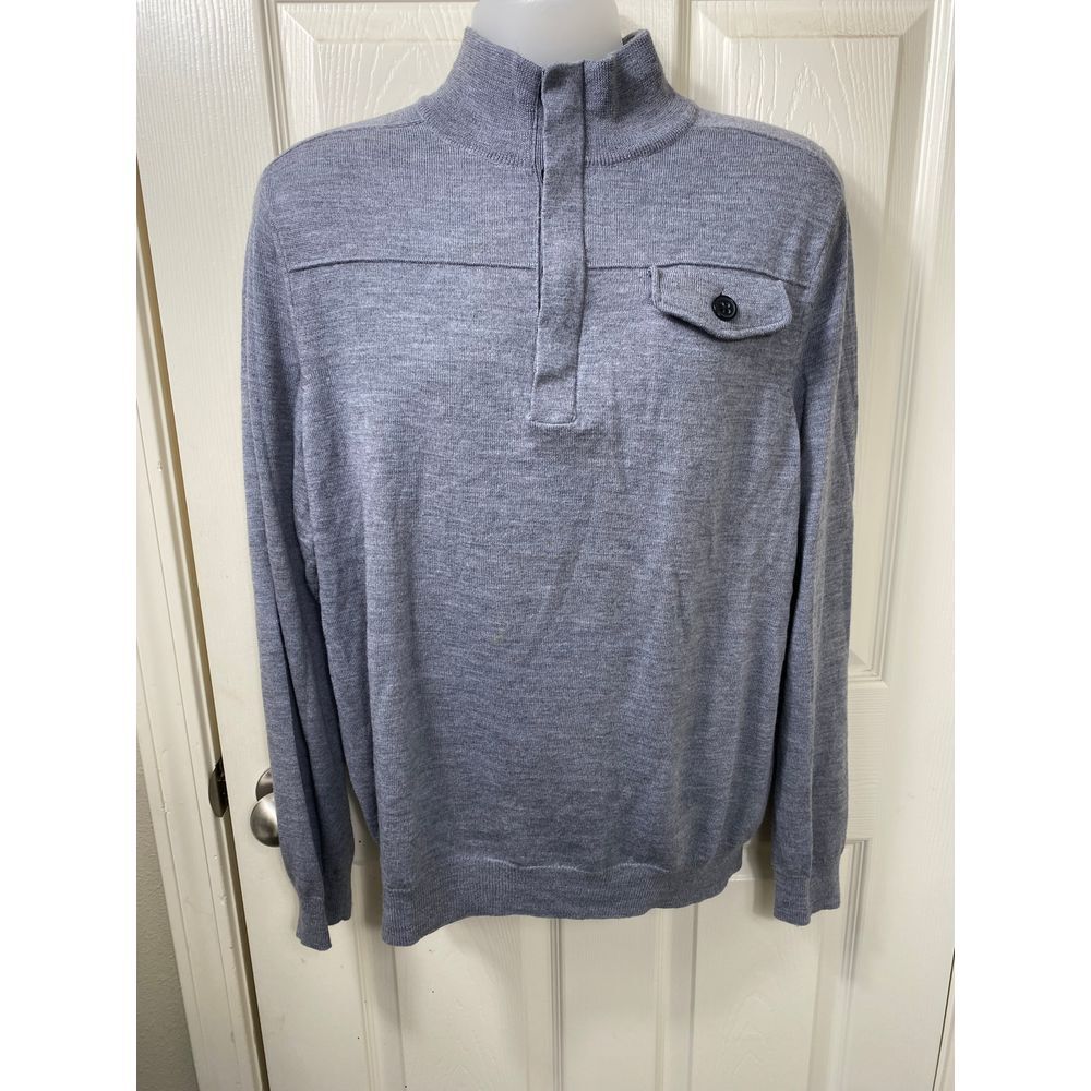 Banana Republic Gray Merino Wool 1/4 Zip and Button‎ Detail Pullover Sweater L